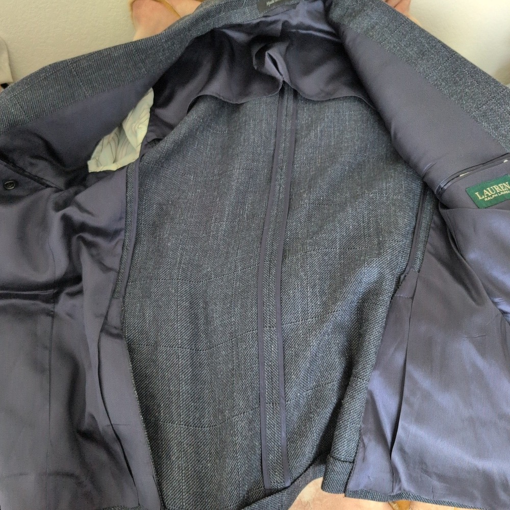 Lauren Ralph Lauren Mens 40R Wool Silk Linen Blazer Jacket Navy Blue Glen Check - Picture 7 of 8